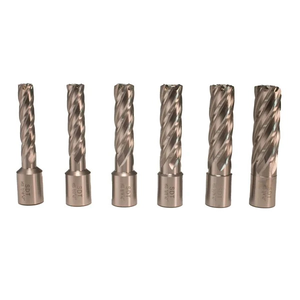 Steel Dragon Tools High Speed Steel Annular Cutter 7 PC Kit - 7/16 inch to 3/4 inch - with 2 inch Cut Depth, 3/4 inch Weldon Sha