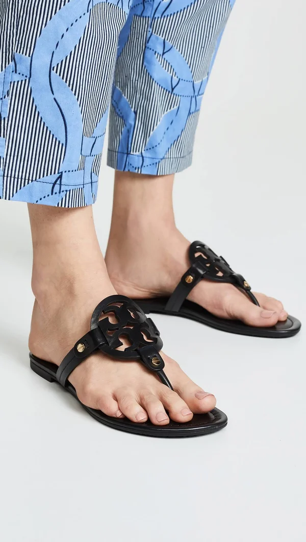 Tory Burch Ladies Black Leather Miller Sandals - Brand Size 7.5