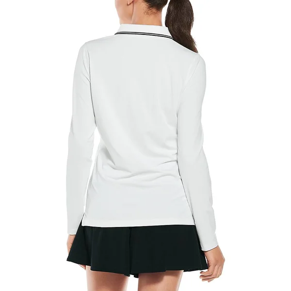 Coolibar Women's Long Sleeve Golf Polo, Sun Protective Clothing For Women, White, Large