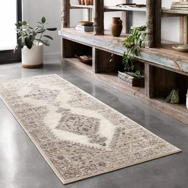 Alexander Home Josefina Diamond Medallion Traditional Rug - 2&8x22 x 10&6x22 - Oatmeal, Ivory
