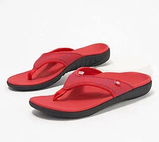 Spenco Orthotic Thong Sandals - Yumi Wave, Size 7 Wide, Red