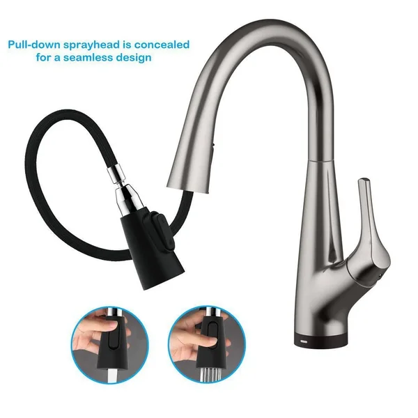 Glacier Bay Eagleton Sinlge-Handle Pull-Down Sprayer Kitchen Faucet with Water Filter in Stainless Steel - Silver