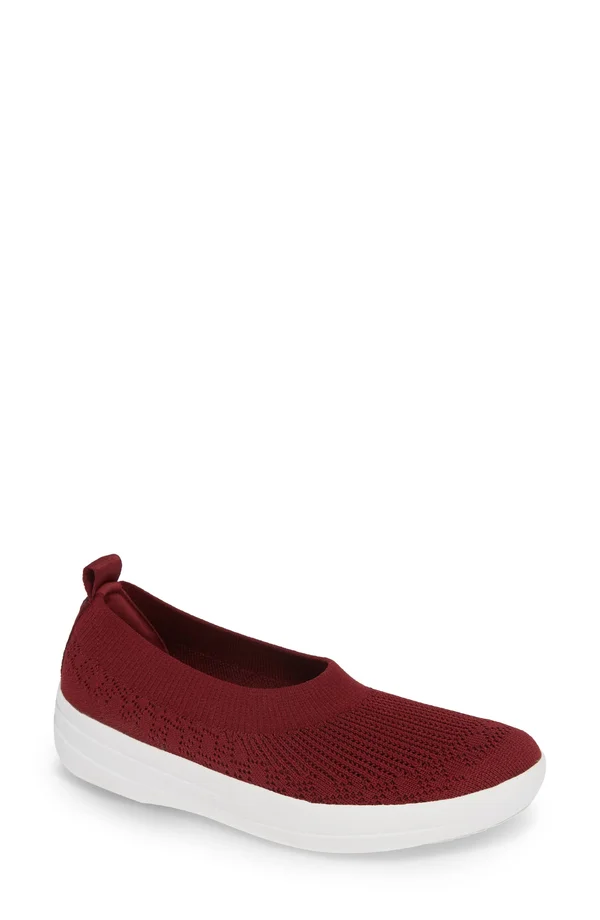 Fitflop Women's Uberknit Slip-On Ballerina Flats Berry 7.5