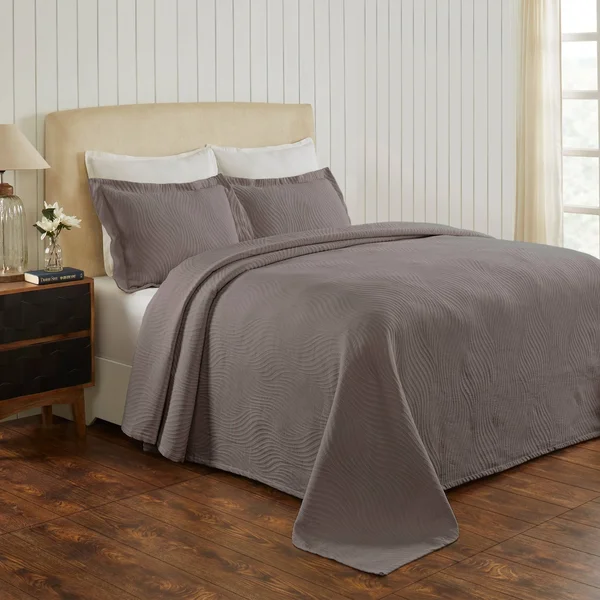 Miranda Haus Laurence Cotton Jacquard Matelasse Bedspread Set - Grey - Twin