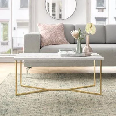 Maksymilian Legs Coffee Table George Oliver Table Base Color: Gold, Top Design: Faux White Marble