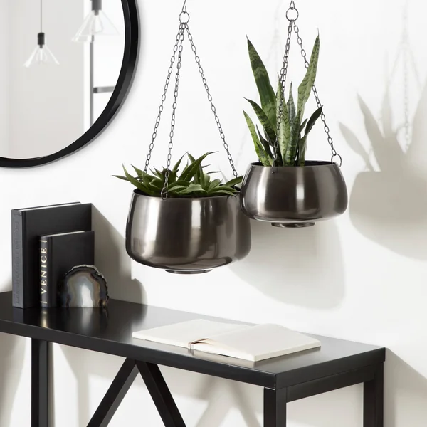 Kate and Laurel Marquez Hanging Planter Set - 2 Piece - Pewter