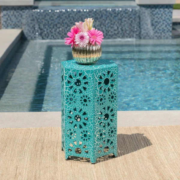 Elliot Outdoor 14 inch Sunburst Iron Side Table - Crackle Green