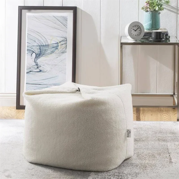 Magic Pouf Cream White Beanbag Sherpa 3 in 1 Ottoman Chair Pillow