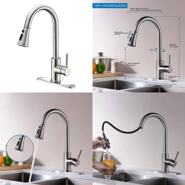 Kitchen Faucets with Pull Down Sprayer - Kablle Commercial Single Handle Brushed Nickel Kitchen Faucet - Single Level High Arch P