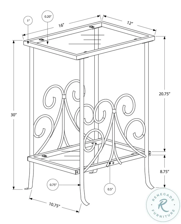 Monarch Accent Table - 30x22H, White Metal with Tempered Glass
