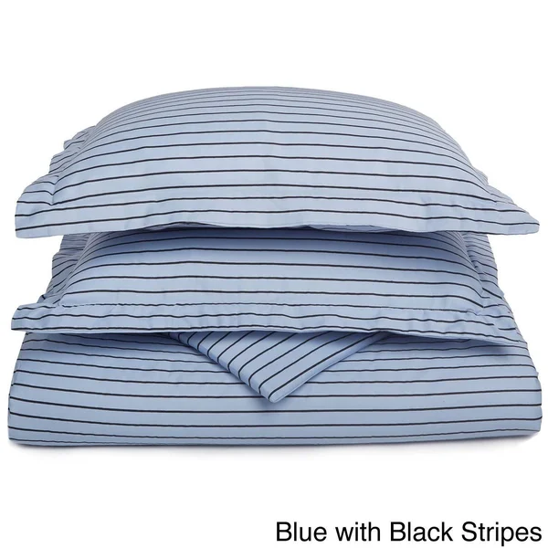 Superior 600 Thread Count Bahama Stripe Cotton Blend Duvet Cover Set Taupe/White Stripes 3 Piece Queen - Full - Queen, Full
