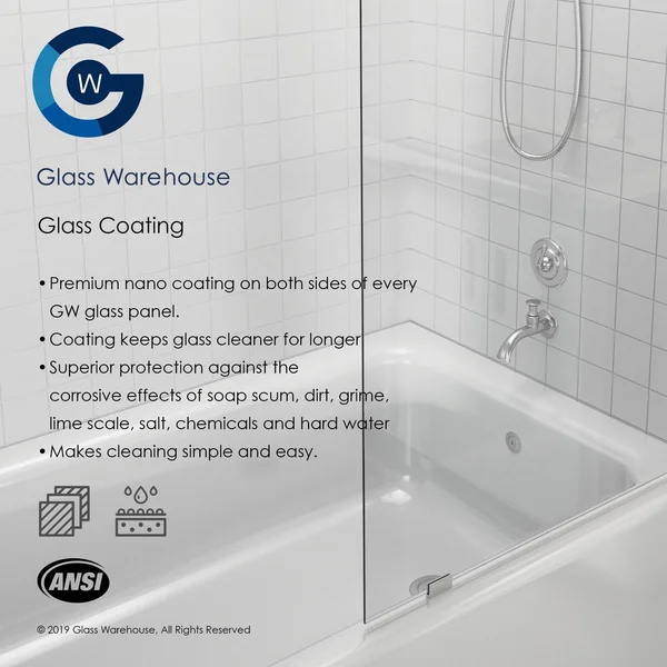 Glass Warehouse 58.25x22 x 33.5x22 Frameless Shower Bath Fixed Panel - Oil Rubbed Bronze