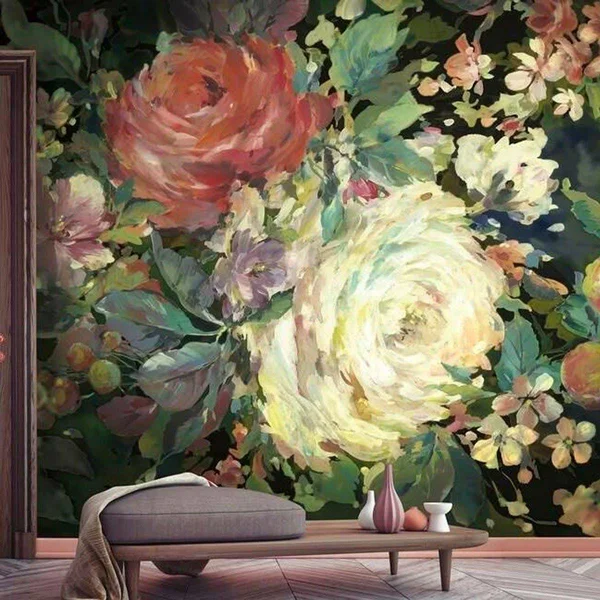 York Wallcoverings Impressionist Floral Wall Mural in Red