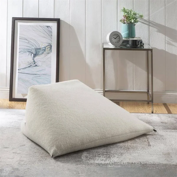 Magic Pouf Cream White Beanbag Sherpa 3 in 1 Ottoman Chair Pillow