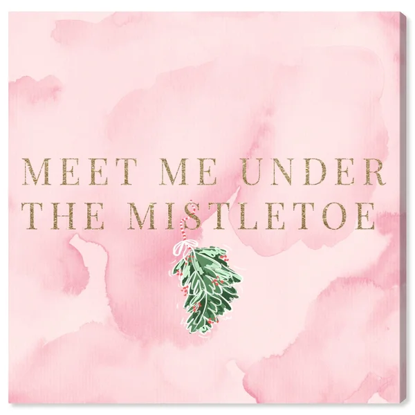 Oliver Gal 'Meet Me Under The Mistletoe' Typography and Quotes Wall Art Canvas Print - Pink, Gold - 40 x 40