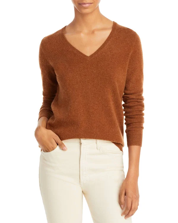 C by Bloomingdale&s V-Neck Cashmere Sweater - 100% Exclusive - x Small, Marled Plum