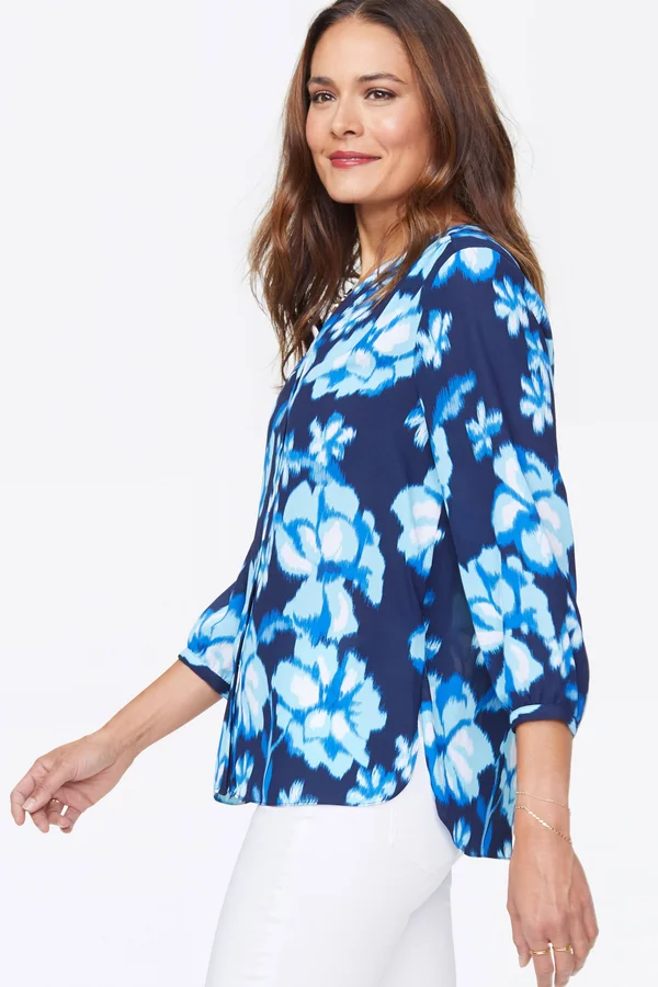 Nydj Blouse w/ Pleated Back Blue Passion Flower - Women's, Size: Large