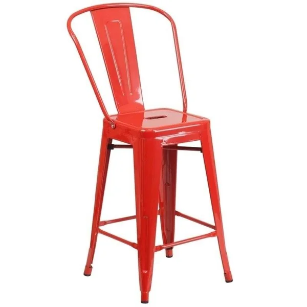 Bowery Hill Metal 24'' Counter Stool in Red