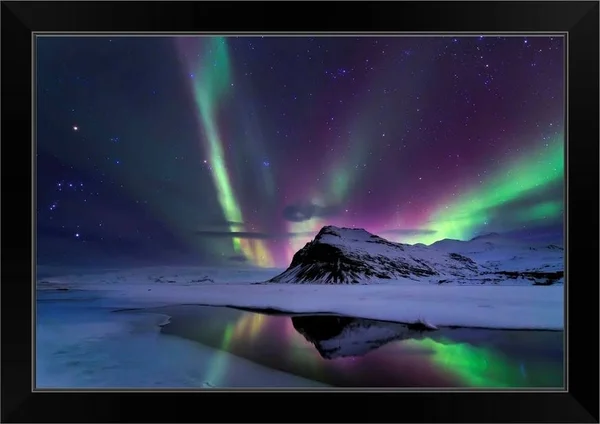 Northern Lights Reflection, Black Framed Wall Art, 24x16, Great Big Canvas