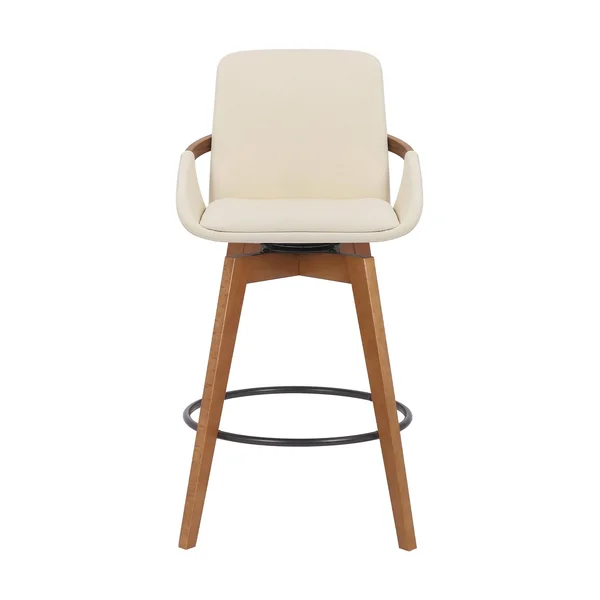 Baylor Swivel Wood Bar Stool in Faux Leather - Armen Living LCBABAWAGR30