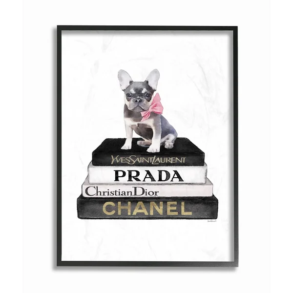 Stupell Industries Fashion Designer Pet Dog Bookstack Black Gold - Black