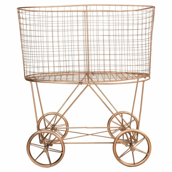 Creative Co-op Vintage Metal Laundry Basket with Wheels, Copper