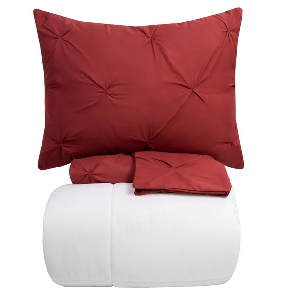 Luxury 4-Piece Pinch Pleat Pintuck Duvet Set - King - Burgundy