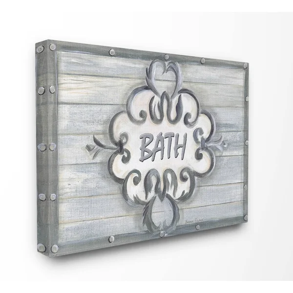 Stupell Home Decor Bath Scroll Canvas Wall Art, Grey, 36x48