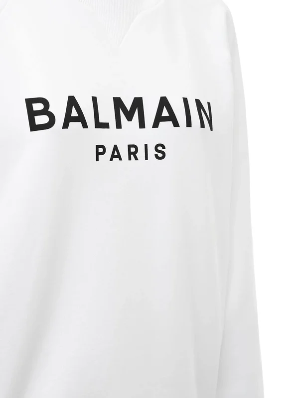 Balmain, Women Logo Printed Cotton Sweatshirt White/Black Xxs