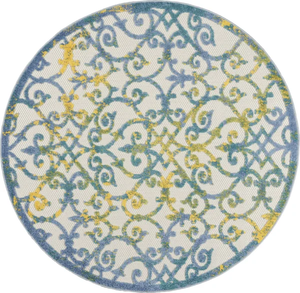 Nourison Aloha Runner ALH21 Area Rug, Ivory Blue, 4& x Round