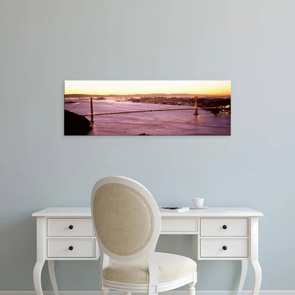 Easy Art Prints Panoramic Images's 'Bridge Lit at Dusk - Golden Gate Bridge, San Francisco Bay, California' Canvas Art