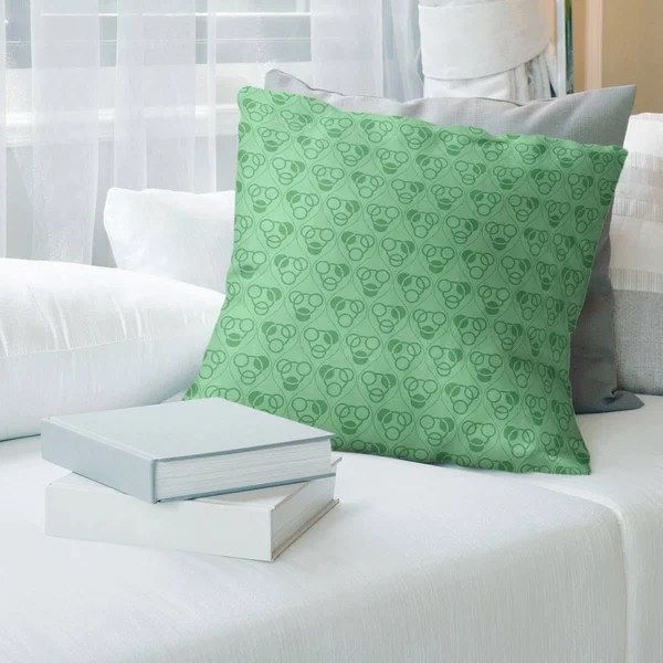 Cool Tones Monochrome Circles & Waves Throw Pillow - 18 x 18 - Green - Cotton