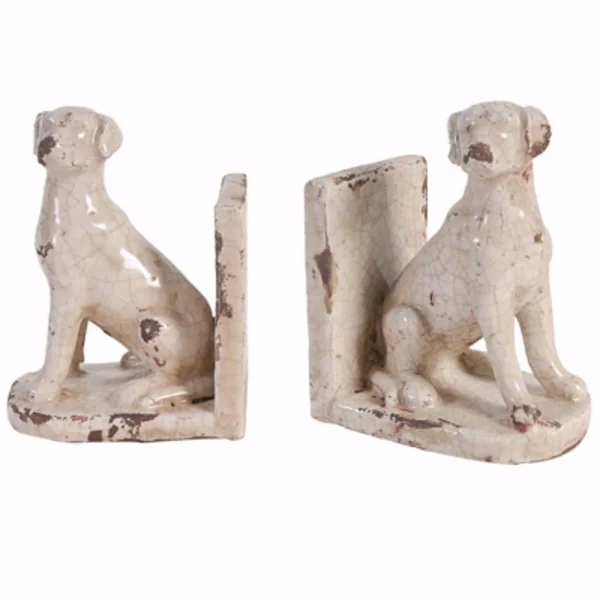 Benzara - Ceramic Sitting Dog Bookends, Set of 2