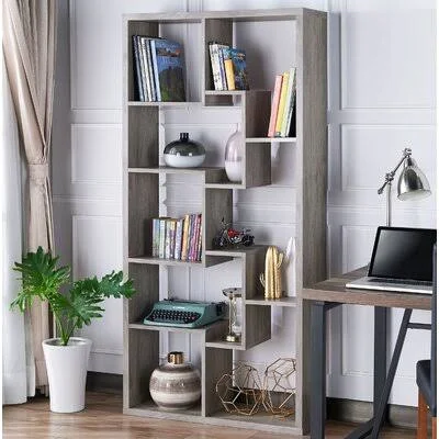 Gavyn 73.3x22 H x 35.4x22 W Geometric Bookcase Wade Logan Color: Vintage Gray Oak