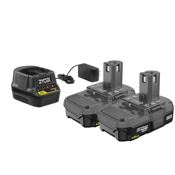 Ryobi 18-Volt One+ Lithium-Ion 1.5 Ah Compact Battery (2-Pack) with Charger Kit