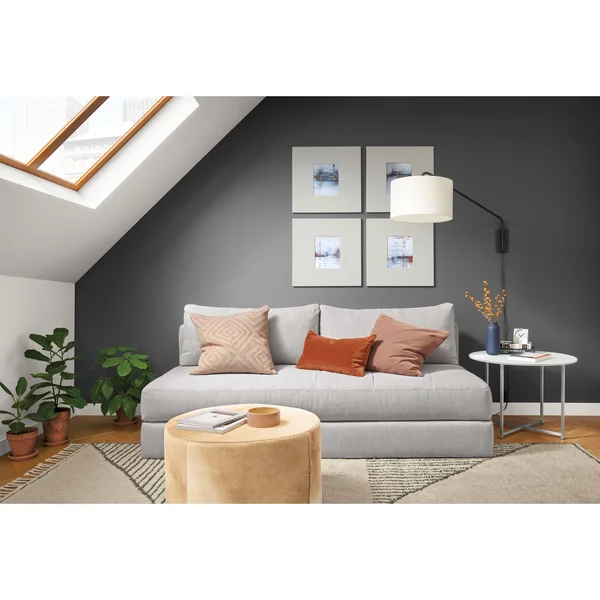 Room & Board, Modern Classic Round End Table 18 Diameter 22H in Stainless Steel, Fog Quartz Top w/ Stainless Steel Frame B