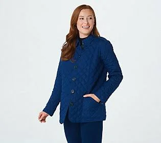 Joan Rivers Quilted Barn Jacket with Printed lining, Size X-Small, Navy