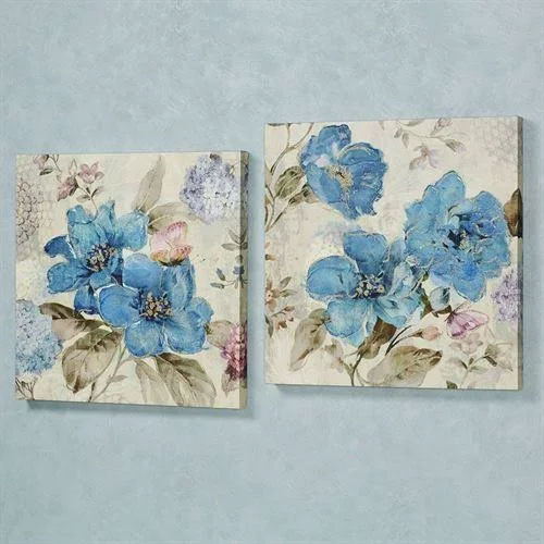 Floral Delight Canvas Wall Art Medium Blue Set of Two - Set of Two, Medium Blue