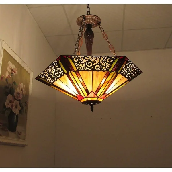 Evelyn Tiffany Style 3-Light Dark Antique Bronze Pendant - Multi-Color