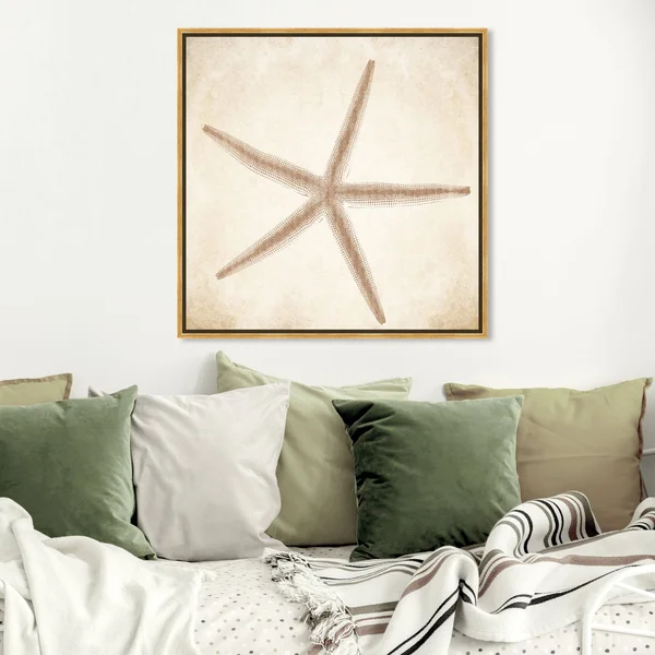 Oliver Gal 'Starfish Taupe' Nautical and Coastal Wall Art Framed Canvas Print Marine Life - Brown - Brown - 30 x 30 - Gold