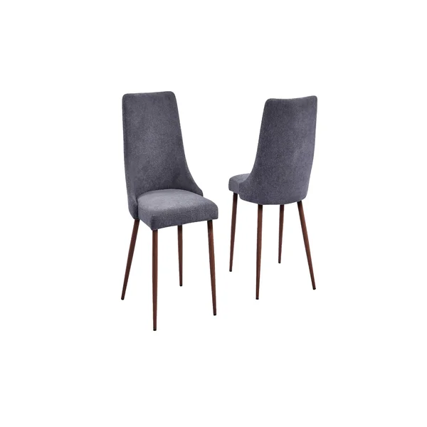 Dark Grey Linen Dining Side Chair - Set of 2 - Faux Wood