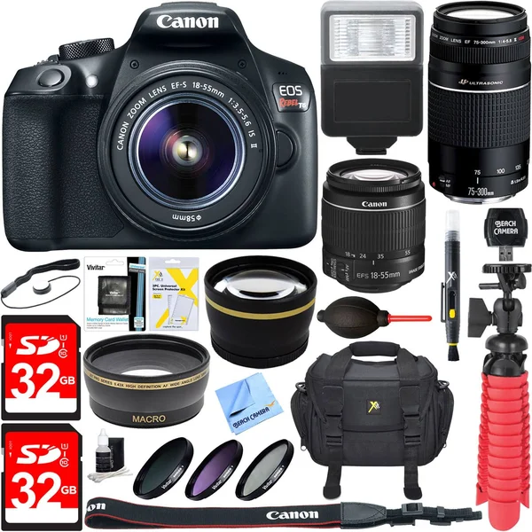 Canon EOS Rebel T6 18.0 MP Digital SLR Camera - Black - EF-S 18-55mm IS and EF-S 75-300mm Lens - includes Accessory Bundle