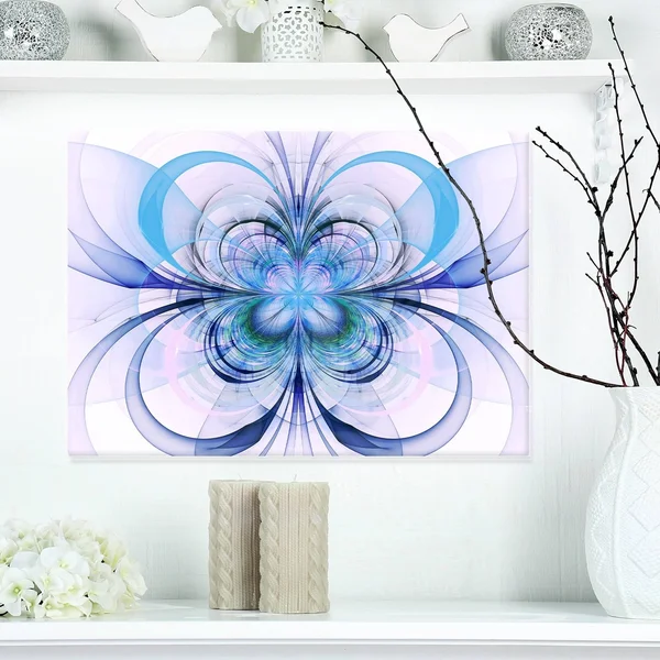 Design Art Turquoise Fractal Flower Pattern - Floral Digital Art Glossy Metal Wall Art, Size: 20 in. Wide x 12 in. High, Blue