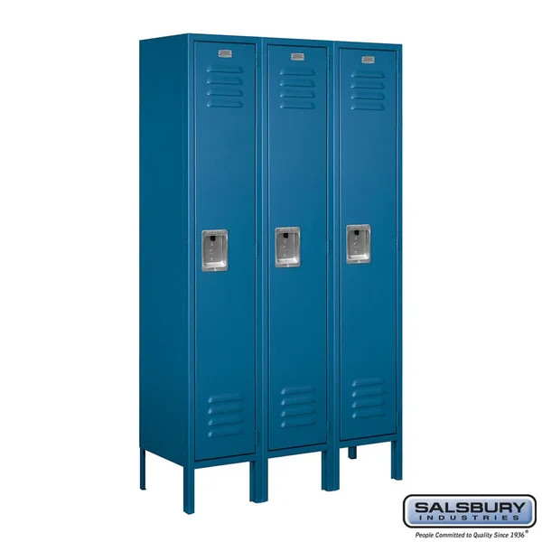 Salsbury Industries Standard Metal Locker - Single Tier - 3 Wide - 5 Feet High - 12 Inches Deep - Blue - Assembled