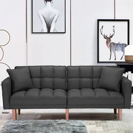 Yofe Sofa Bed - Convertible Sofa Bed, Sofa and Couch with Wood Legs, Modern Futon Couch with 2 Pillows, Futon Sleeper Sofa Bed fo