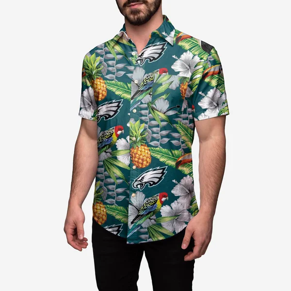 FOCO NFL Mens Floral Tropical Button Up Shirt