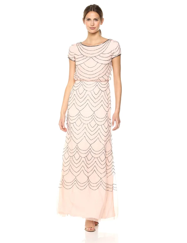 Adrianna Papell Petite Beaded Blouson Gown - Pink 2p