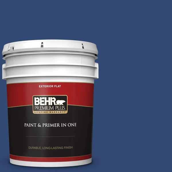 BEHR Premium Plus 5 gal. #S-H-580 Navy Blue Flat Exterior Paint and Primer in One