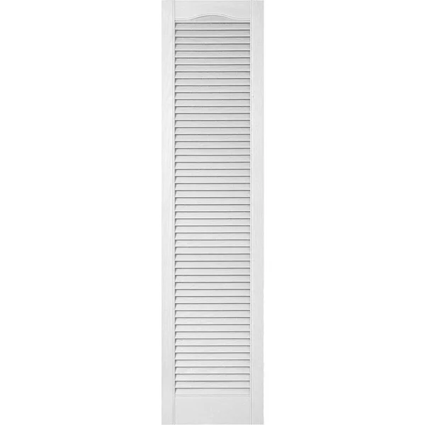 12 inchw x 35 inchh Lifetime Vinyl, Custom Cathedral Top All Louver, Open Louver Shutters, w/Shutter-Loks (Per Pair), Bright Whi