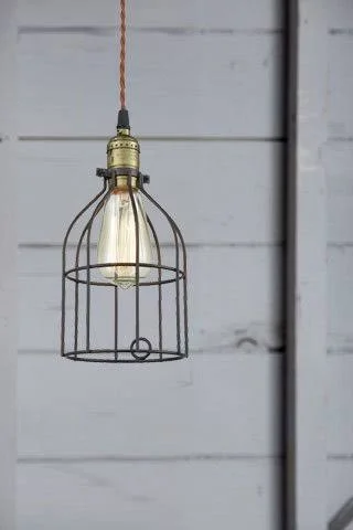 AXILAND Industrial Vintage Style Mini Plug in Pendant Light Metal Bird Cage Edison Hanging Light with Toggle Switch